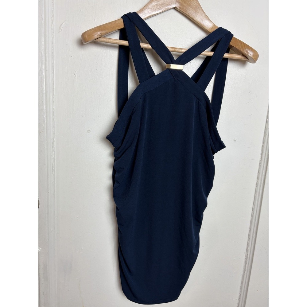 Cache Navy Criss Cross‎ Back Ruched Tank Top Size S NWT